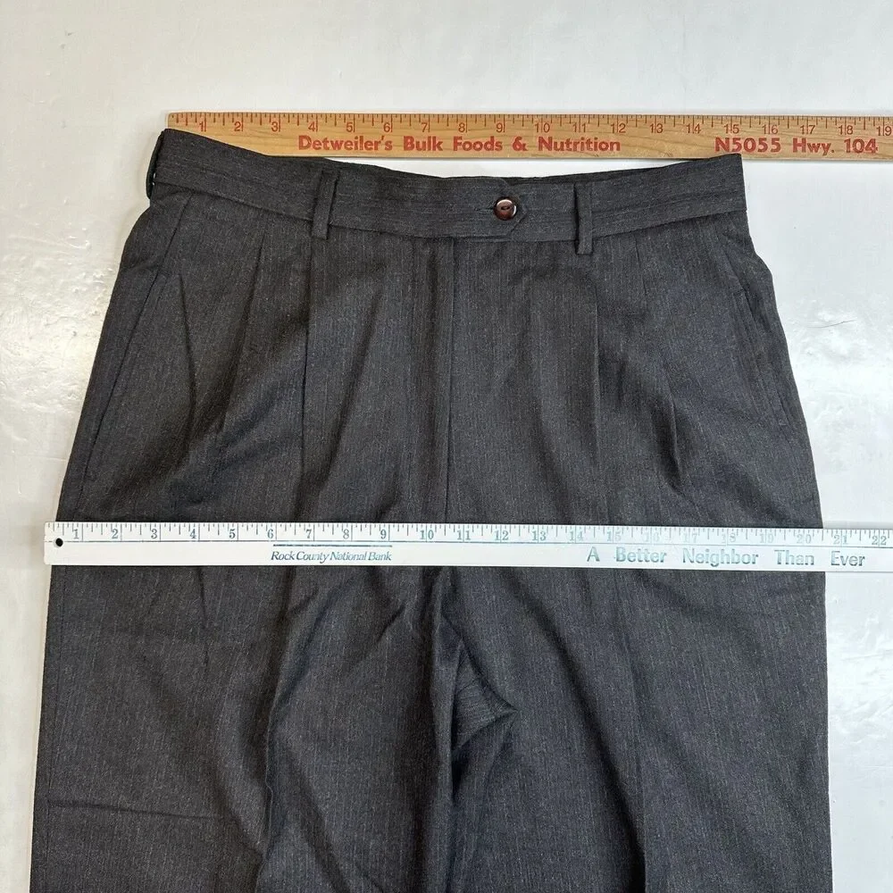 Wool Cashmere Pants Mark Shale Wide Leg 10 Gray Pleated Pinstripe *Petite